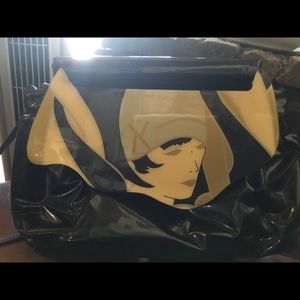 Vintage purse Art Deco style. Black patent bag.